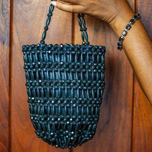 Vtg Black Beaded Bag